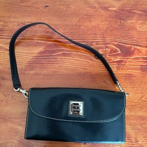 Dooney & Bourke Black Leather Wristlet Clutch with Gold Logo